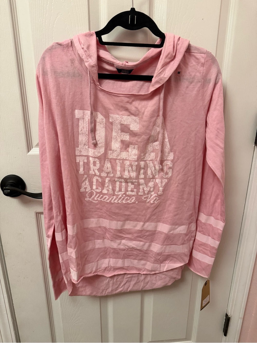 NWT MV Sport Pink Graphic “DEA Training Academy” Pullover Long Sleeve w Hood